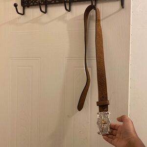 Brown Leather Belt with Silver Buckle
